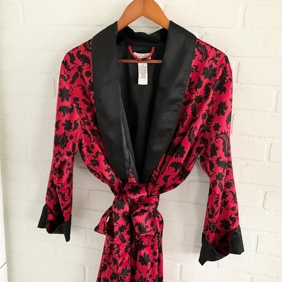 Vintage Y2K Robe Satiny Paisley Red Black Dark Romantic Fairy S Oversized - Picture 2 of 15